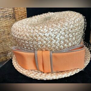 Elegant Tan Straw Hat with Orange Ribbon